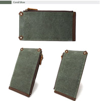 KAUKKO Canvas Wallet Long Multi-card Wallet Retro Style Waterproof Men's Wallet Folding Zipper Canvas Bag Coral blue