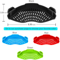 KAUKKO Clip On Strainer Silicone for All Pots and Pans, Pasta Strainer Clip on Food Strainer for Meat Vegetables Fruit Silicone Kitchen Colander 2pc Green