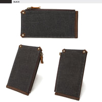 KAUKKO Canvas Wallet Long Multi-card Wallet Retro Style Waterproof Men's Wallet Folding Zipper Canvas Bag Black