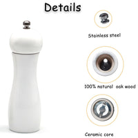 KAUKKO High Quality Ceramics Salt and Pepper Grinder set, Adjustable Coarseness and Refillable Sea Salt and Pepper with Ceramic Core White
