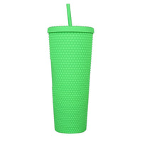 KAUKKO 24oz Diamond Studded Water Bottle Tumbler with Straw, Rubber Coated Matte Finish Textured Honeycomb Spiky Touch Cup, 100% BPA Free, Insulated Cold Only, Leak Proof, Wide Mouth for Easy Cleaning Fluorescent green