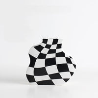KAUKKO Simple Checkerboard Ceramic Vase Living Room Bedroom Hydroponic Vase Home Clothing Store Decoration
