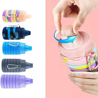KAUKKO Collapsible Water Bottles, 18oz Reuseable BPA Gym Camping Hiking, Portable Sports Water Bottle with Carabiner（A Blue+Rainbow）