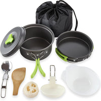 KAUKKO Camping Cookware Mess Kit and Pans Set - Portable Camping Stove and Backpacking Stove Compatible - Camp Accessories Equipment Orange