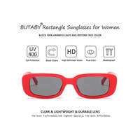 KAUKKO Rectangle Sunglasses for Women Retro Driving Glasses 90’s Vintage Fashion Narrow Square Frame UV400 Protection Red