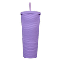 KAUKKO 24oz Diamond Studded Water Bottle Tumbler with Straw, Rubber Coated Matte Finish Textured Honeycomb Spiky Touch Cup, 100% BPA Free, Insulated Cold Only, Leak Proof, Wide Mouth for Easy Cleaning Purple