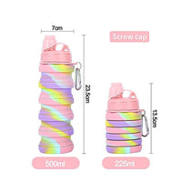 KAUKKO Collapsible Water Bottles, 18oz Reuseable BPA Gym Camping Hiking, Portable Sports Water Bottle with Carabiner（C Pink+Blue）