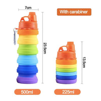 KAUKKO Collapsible Water Bottles, 18oz Reuseable BPA Gym Camping Hiking, Portable Sports Water Bottle with Carabiner（A Blue+Rainbow）