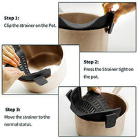 KAUKKO Clip On Strainer Silicone for All Pots and Pans, Pasta Strainer Clip on Food Strainer for Meat Vegetables Fruit Silicone Kitchen Colander 2pc Black