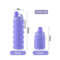 KAUKKO Collapsible Water Bottles, 18oz Reuseable BPA Gym Camping Hiking, Portable Sports Water Bottle with Carabiner（A Grey+Purple）