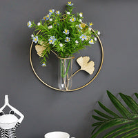 KAUKKO Modern Wall Planter, Metal Wire Geometric patterns Design Wall-Mounted Shelves with glass Flower Pot, Air Plant Container Hanging Vase Round