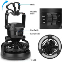 KAUKKO Portable LED Camping Lantern with Ceiling Fan - Hurricane Emergency Survival Kit