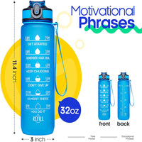 KAUKKO 32oz Leakproof BPA Free Drinking Water Bottle with Time Marker & Straw to Ensure You Drink Enough Water Throughout The Day