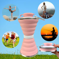 KAUKKO Collapsible Water Bottle, Camping Cup with Carabiner, Reusable Silicone Foldable Leak Proof Portable Sports Travel Water Bottles Pink