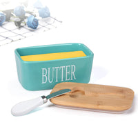 KAUKKO Large Butter Dish with Lid Ceramics Butter Keeper Container with Knife and High- quality Silicone Sealing Butter Dishes with Covers Green