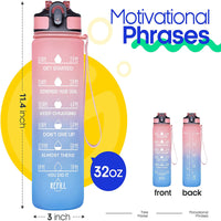 KAUKKO 32oz Leakproof BPA Free Drinking Water Bottle with Time Marker & Straw to Ensure You Drink Enough Water Throughout The Day
