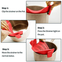 KAUKKO Clip On Strainer Silicone for All Pots and Pans, Pasta Strainer Clip on Food Strainer for Meat Vegetables Fruit Silicone Kitchen Colander 2pc Red