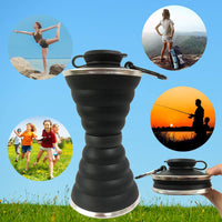 KAUKKO Collapsible Water Bottle, Camping Cup with Carabiner, Reusable Silicone Foldable Leak Proof Portable Sports Travel Water Bottles Black