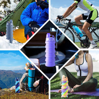 KAUKKO Collapsible Water Bottles, 18oz Reuseable BPA Gym Camping Hiking, Portable Sports Water Bottle with Carabiner（C Pink+Blue）