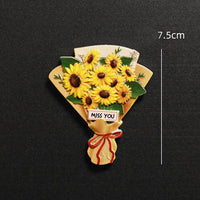 Flower Bloom Bouquet Refrigerator Magnet Resin Magnet, Beautiful Sunflower Rose Tulip Chamomile, 5pcs-Set
