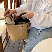 KAUKKO Seaside Summer Beach Vacation Summer Pastoral Style Woven Bag Retro Hand-Held Straw Bag for Women Black