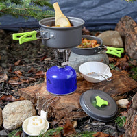 KAUKKO Camping Cookware Mess Kit and Pans Set - Portable Camping Stove and Backpacking Stove Compatible - Camp Accessories Equipment Orange