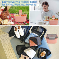 KAUKKO Salad Lunch Containers To Go, 52 oz Salad Bowls with 3 Compartments, Salad Tupperware for Salad Toppings, Men, Women(Pink+Pink)