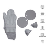 Extra Long Oven Mitts and Pot Holders Sets: Heat Resistant Silicone Oven Mittens with Mini Oven Gloves and Hot Pads Potholders Pack of 6