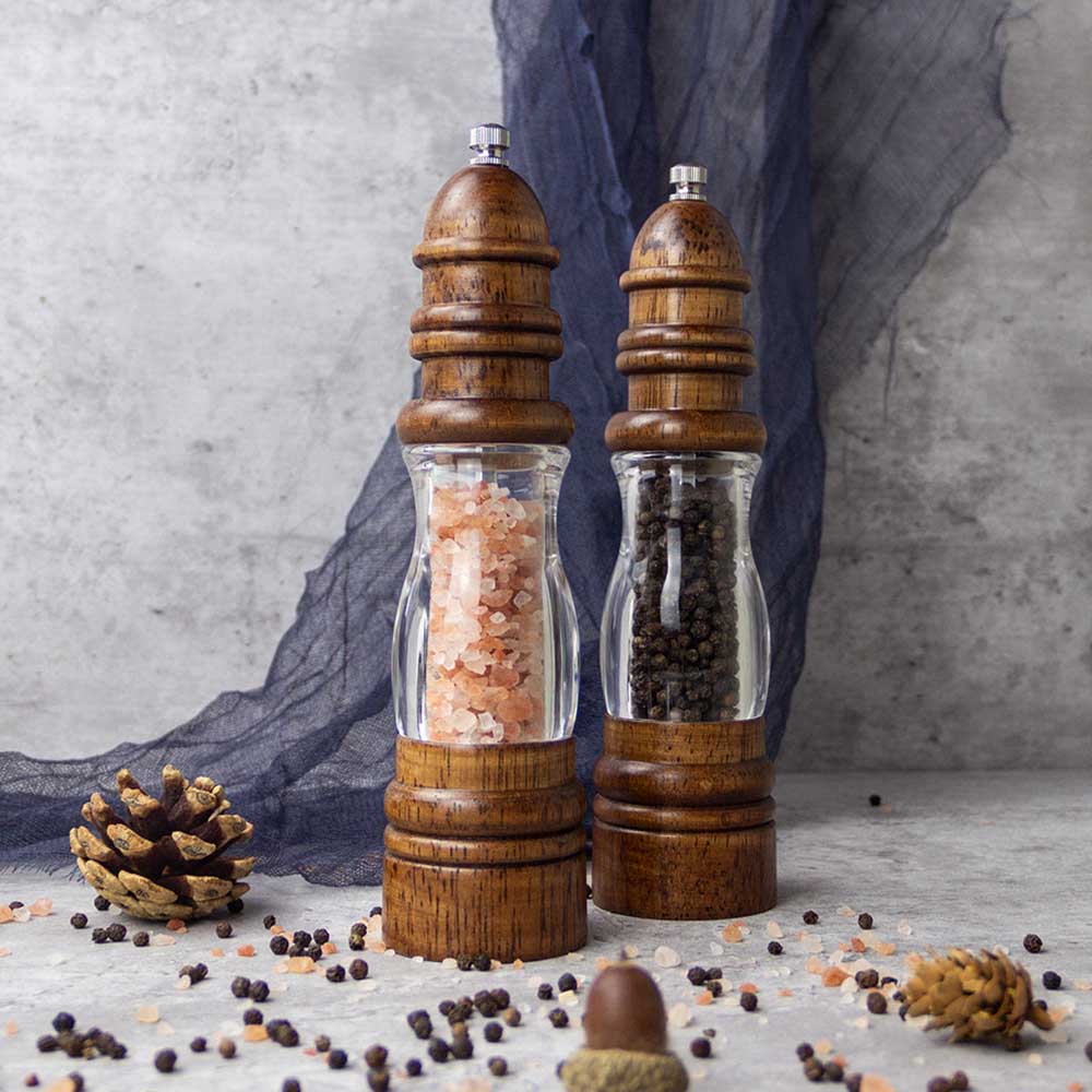 Premium Acrylic Wood Salt and Pepper Mill Set, Pepper Grinders Pack of 2 –  kaukko