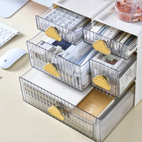 KAUKKO Small Desk Organizer, Stackable Organizer Drawers, Clear Desk Storage Box, Desktop Organizer for Office and Home (White -2 Count 20*10*10 cm+20*20*10 cm)