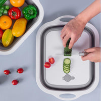 Collapsible Cutting Board with Colander - Washing and Draining Veggies Fruits Food Grade Sink Storage Basket