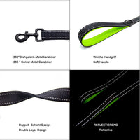 Reflective dog leash with two handles 1.5m / 1.8m with double hand strap