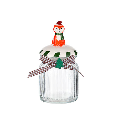 KAUKKO Glass Animal Cookie Jars 8.9 in Elegant Storage Jar with Lid, Decorative Wedding Candy Organizer Canisters Home Decor Centerpieces Fox