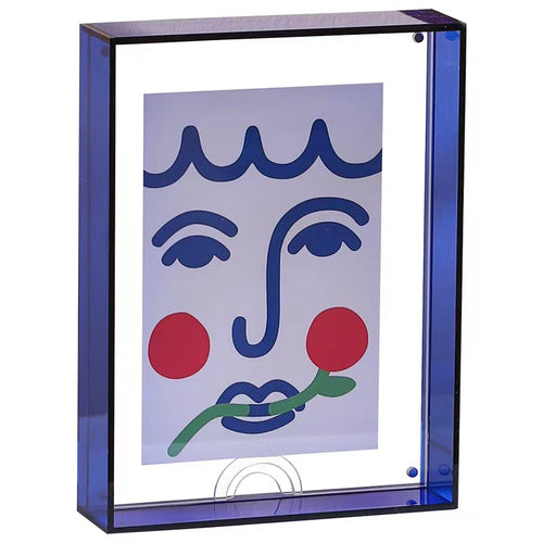 KAUKKO 6-inch Acrylic Photo Frame,Solid Color Simple Square Stereo Photo Frame Ornament with Magnetic,Blue