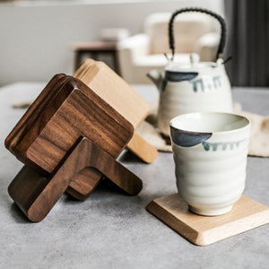 KAUKKO Simulation Creative biscuit solid wood insulation pad log color tea coaster mug milk cup coffee coaster set （02 Beech）