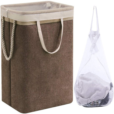 KAUKKO Large Laundry Hamper with 1 Removable Laundry Bags Dirty Clothes Hamper and dust cover , 2 Handles Foldable Hamper Dorm Room Storage Beige + coffee