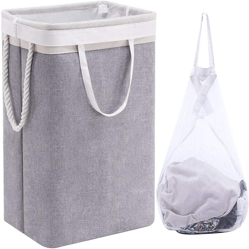 Kaukko Large Laundry Hamper with 1 Removable Laundry Bags Dirty Clothes Hamper and Dust Cover , 2 Handles Foldable Hamper Dorm Room Storage Beige +