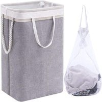 KAUKKO Large Laundry Hamper with 1 Removable Laundry Bags Dirty Clothes Hamper and dust cover , 2 Handles Foldable Hamper Dorm Room Storage Beige + gray
