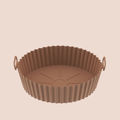 KAUKKO Air Fryer Silicone Liners Round Food Safe Non Stick Air Fryer Basket Oven Accessories, Reusable Replacement Fits 8.66 in Air Fryer Brown