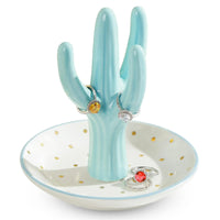 KAUKKO Cactus Ring Holder Green Jewelry Dish for Rings Earrings Bracelets Necklace Organizer, Cactus Gift for Women Birthday/Christmas，CR01-5