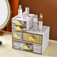KAUKKO Small Desk Organizer, Stackable Organizer Drawers, Clear Desk Storage Box, Desktop Organizer for Office and Home (White -2 Count 20*10*10 cm+20*20*10 cm)