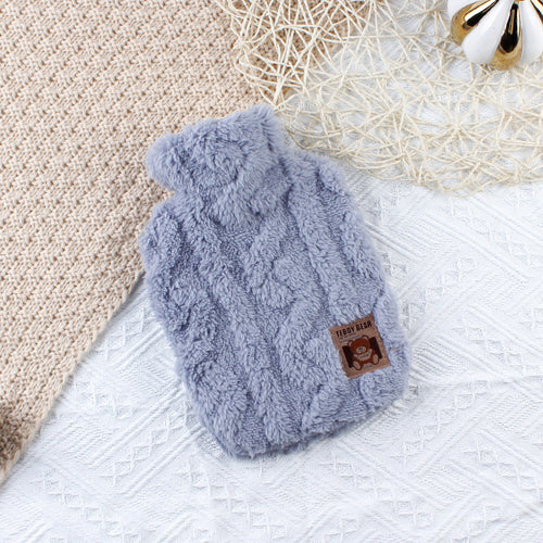 KAUKKO Solid color Hot Water Bottle ,Hot Water Bottle with Cuddly Cover,  for Heating when cold days,For Pain Relief Stomach Back Legs (1L) Grey