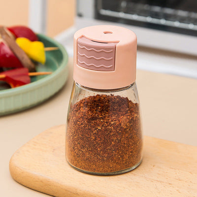 KAUKKO 180 ml Quantitative glass seasoning jar,Kitchen seasoning box Household seasoning bottle,0.5 g Press-type salt control jar Pink