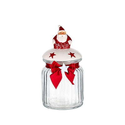 KAUKKO Glass Animal Cookie Jars 8.9 in Elegant Storage Jar with Lid, Decorative Wedding Candy Organizer Canisters Home Decor Centerpieces Santa Claus