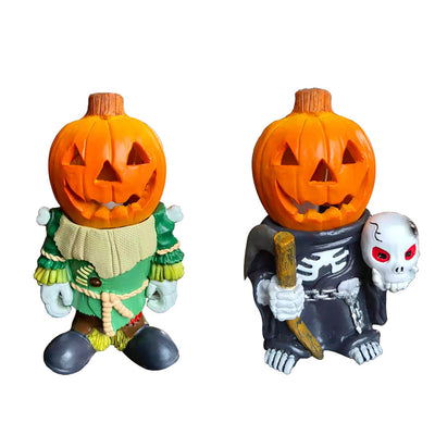 KAUKKO Pumpkin Light Knight Figurines, Halloween Glowing Pumpkin Knight, with Pumpkin LED Light Up Garden Gnomes Decoration Resin(B+C)