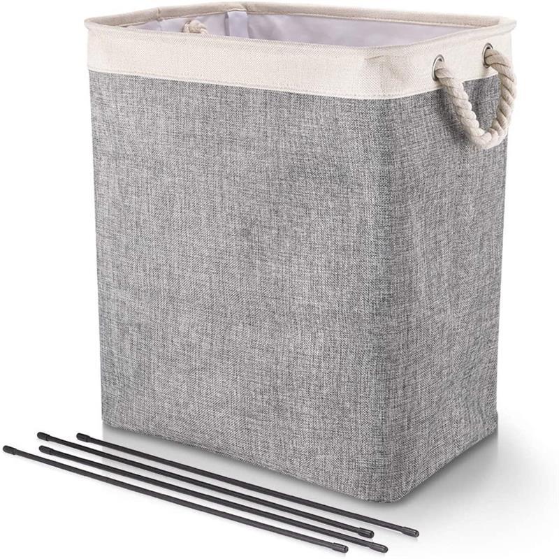 KAUKKO Small Laundry Hamper Collapsible Dirty Clothes Hamper, 2 Handles Foldable Hamper Dorm Room Storage Trunks for College Beige + gray