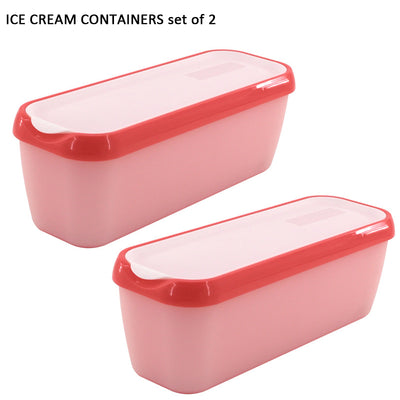 KAUKKO Long Scoop Reusable Ice Cream Containers with Lids (2-Pack) - Ice Cream Container for Home Made Ice Cream Storage, Soup & Food Storage Pink
