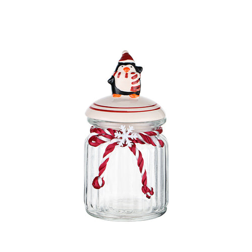 KAUKKO Glass Animal Cookie Jars 8.9 in Elegant Storage Jar with Lid, Decorative Wedding Candy Organizer Canisters Home Decor Centerpieces Penguin