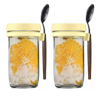 KAUKKO Overnight Oats Jars with Lid and Spoon Set of 2，600 ml Airtight Oatmeal Container with Measurement Marks, Mason Jars with Lid,Yellow