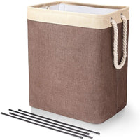 KAUKKO Small Laundry Hamper Collapsible Dirty Clothes Hamper, 2 Handles Foldable Hamper Dorm Room Storage Trunks for College Beige +coffee